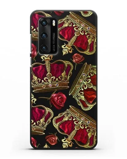 Чехол Золотые короны и красные розы силиконовый для Huawei P40