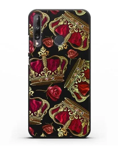 Чехол Золотые короны и красные розы силиконовый для Huawei P40 lite E