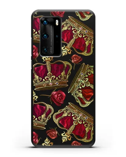 Чехол Золотые короны и красные розы силиконовый для Huawei P40 Pro