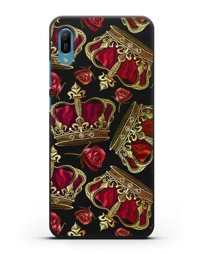 Чехол Золотые короны и красные розы силиконовый для Huawei Y6 2019