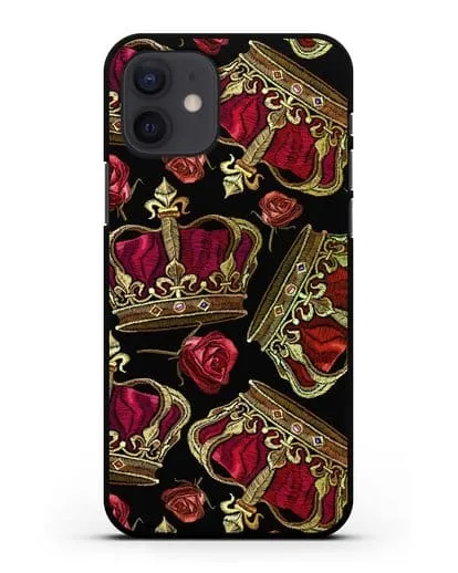 Чехол Золотые короны и красные розы силиконовый для iPhone 12