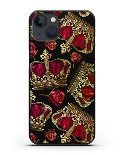 Чехол Золотые короны и красные розы силиконовый для iPhone 13