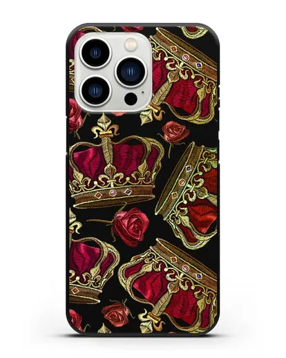 Чехол Золотые короны и красные розы силиконовый для iPhone 13 Pro