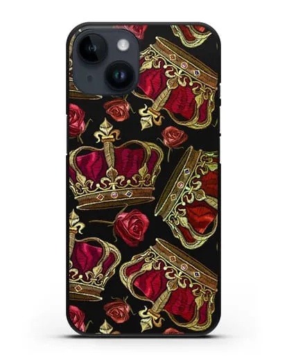 Чехол Золотые короны и красные розы силиконовый для iPhone 14