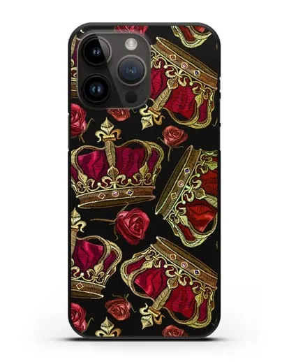 Чехол Золотые короны и красные розы силиконовый для iPhone 14 Pro Max