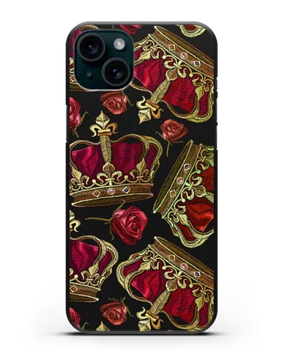 Чехол Золотые короны и красные розы силиконовый для iPhone 15 Plus