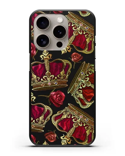 Чехол Золотые короны и красные розы силиконовый для iPhone 15 Pro
