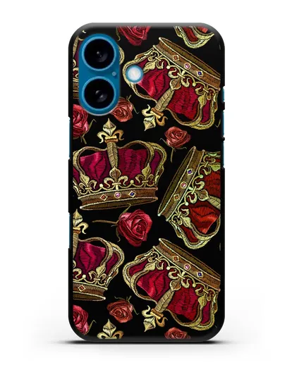 Чехол Золотые короны и красные розы силиконовый для iPhone 16