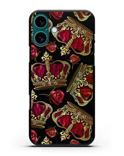 Чехол Золотые короны и красные розы силиконовый для iPhone 16 Plus