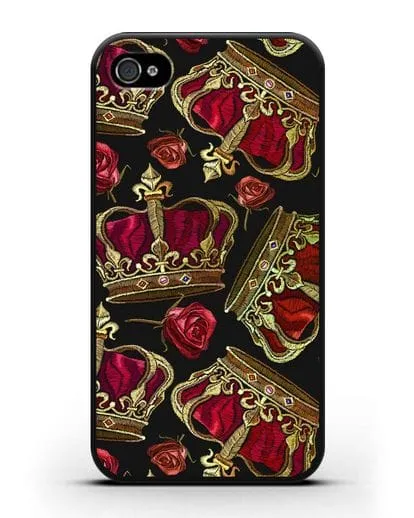 Чехол Золотые короны и красные розы силиконовый для iPhone 4/4s