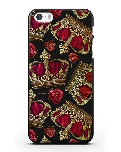 Чехол Золотые короны и красные розы силиконовый для iPhone 5/5s/SE