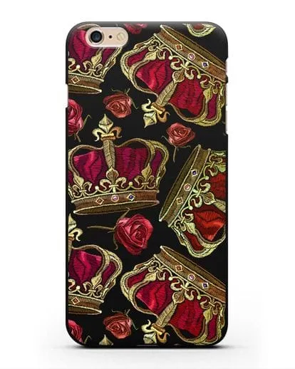 Чехол Золотые короны и красные розы силиконовый для iPhone 6 Plus
