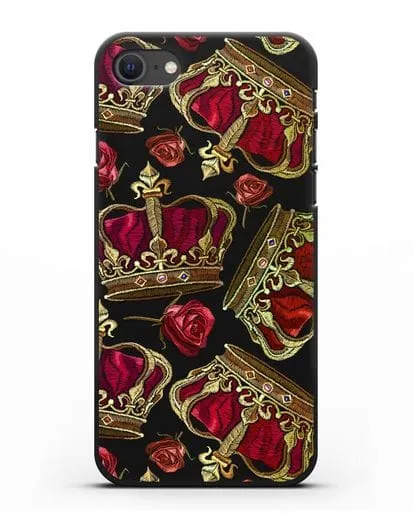 Чехол Золотые короны и красные розы силиконовый для iPhone SE 2020