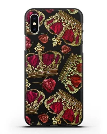 Чехол Золотые короны и красные розы силиконовый для iPhone X