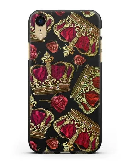 Чехол Золотые короны и красные розы силиконовый для iPhone XR