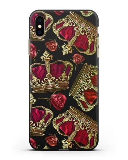 Чехол Золотые короны и красные розы силиконовый для iPhone XS Max