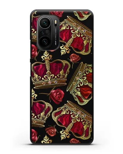 Чехол Золотые короны и красные розы силиконовый для Xiaomi Poco F3 Pro