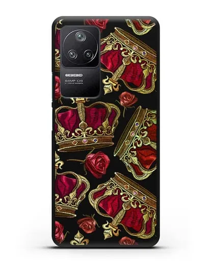 Чехол Золотые короны и красные розы силиконовый для Xiaomi Poco F4