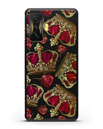 Чехол Золотые короны и красные розы силиконовый для Xiaomi Poco F4 GT