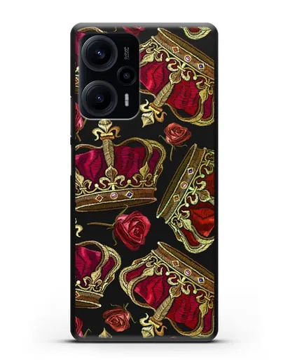 Чехол Золотые короны и красные розы силиконовый для Xiaomi Poco F5
