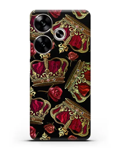 Чехол Золотые короны и красные розы силиконовый для Xiaomi Poco F6
