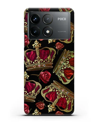 Чехол Золотые короны и красные розы силиконовый для Xiaomi Poco F6 Pro