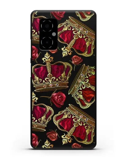 Чехол Золотые короны и красные розы силиконовый для Xiaomi Poco M4 5G