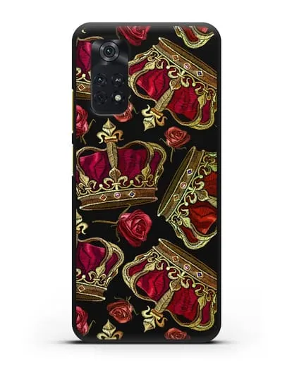 Чехол Золотые короны и красные розы силиконовый для Xiaomi Poco M4 Pro 4G