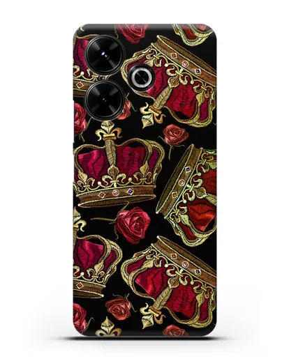 Чехол Золотые короны и красные розы силиконовый для Xiaomi Poco M6