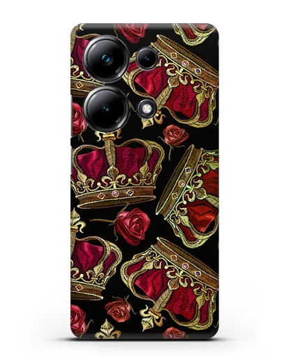 Чехол Золотые короны и красные розы силиконовый для Xiaomi Poco M6 Pro