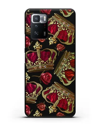 Чехол Золотые короны и красные розы силиконовый для Xiaomi Poco X3 GT