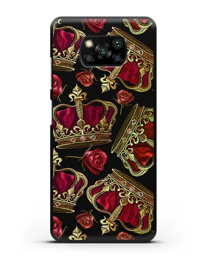 Чехол Золотые короны и красные розы силиконовый для Xiaomi Poco X3 Pro