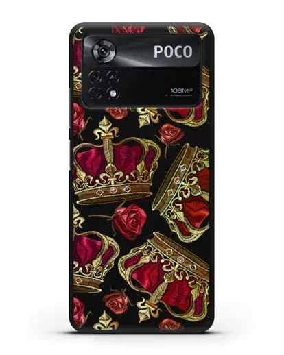 Чехол Золотые короны и красные розы силиконовый для Xiaomi Poco X4 Pro