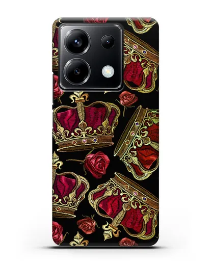 Чехол Золотые короны и красные розы силиконовый для Xiaomi Poco X6