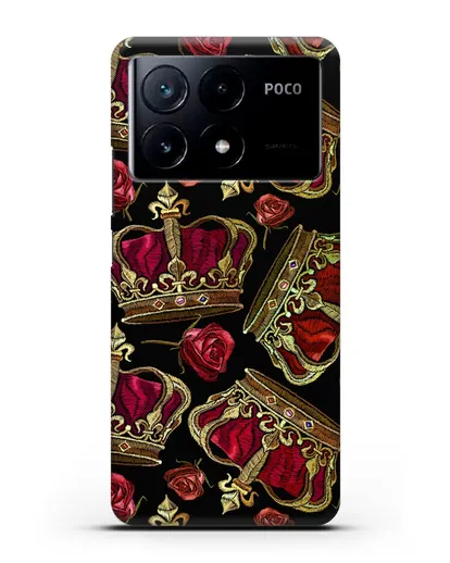 Чехол Золотые короны и красные розы силиконовый для Xiaomi Poco X6 Pro