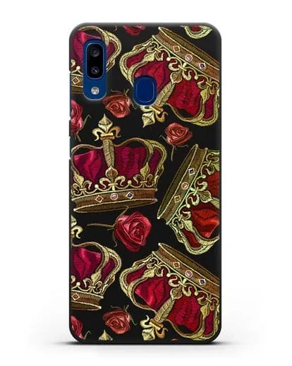 Чехол Золотые короны и красные розы силиконовый для Samsung Galaxy A20 [SM-A205FN]