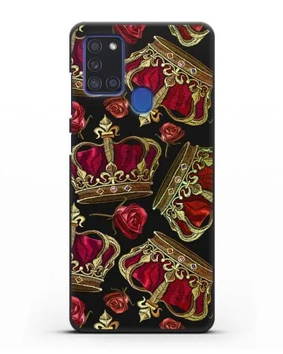 Чехол Золотые короны и красные розы силиконовый для Samsung Galaxy A21s [SM-A217F]