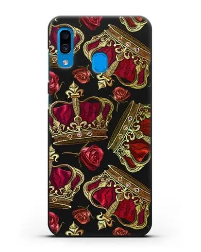 Чехол Золотые короны и красные розы силиконовый для Samsung Galaxy A30 [SM-A305FN]