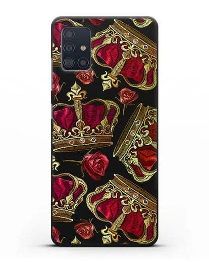 Чехол Золотые короны и красные розы силиконовый для Samsung Galaxy A51 [SM-A515F]