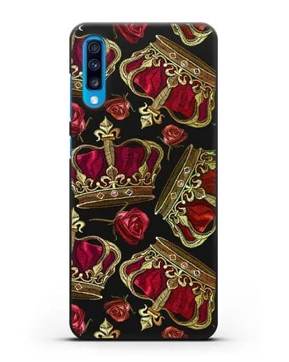 Чехол Золотые короны и красные розы силиконовый для Samsung Galaxy A70 [SM-A705F]