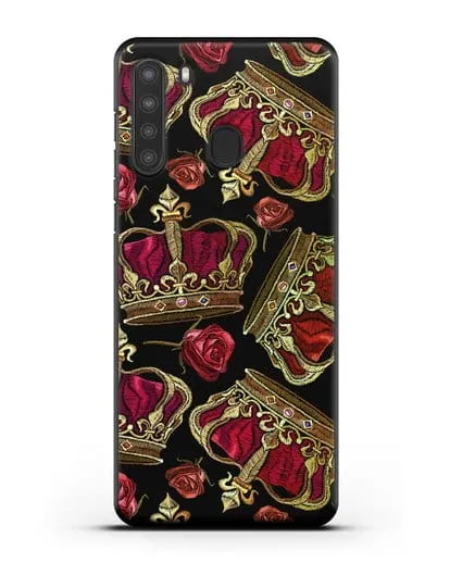 Чехол Золотые короны и красные розы силиконовый для Samsung Galaxy A21 [SM-A215]
