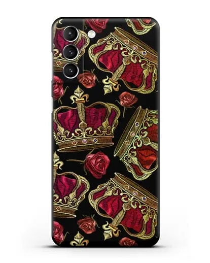 Чехол Золотые короны и красные розы силиконовый для Samsung Galaxy S21 Plus [SM-G996B]