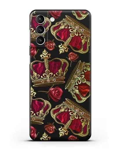 Чехол Золотые короны и красные розы силиконовый для Samsung Galaxy S22 Plus