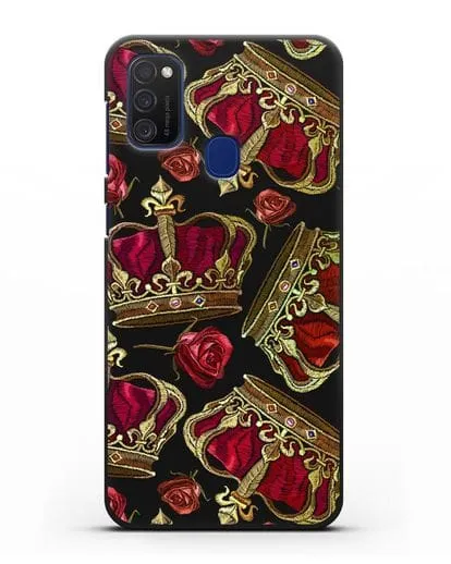 Чехол Золотые короны и красные розы силиконовый для Samsung Galaxy M21 [SM-M215F]