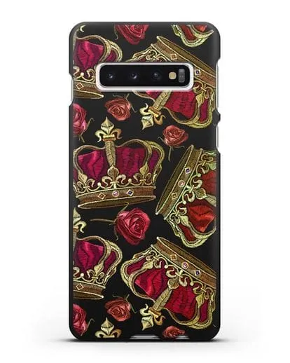 Чехол Золотые короны и красные розы силиконовый для Samsung Galaxy S10 [SM-G973F]