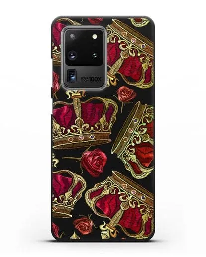 Чехол Золотые короны и красные розы силиконовый для Samsung Galaxy S20 Ultra [SM-G988B]