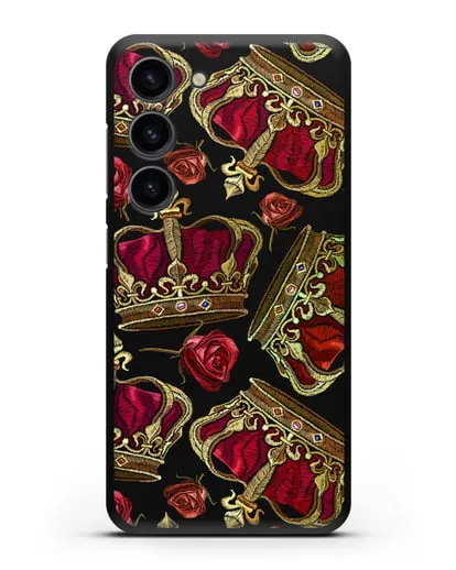 Чехол Золотые короны и красные розы силиконовый для Samsung Galaxy S23 [SM-S911]