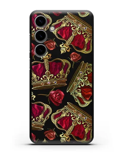 Чехол Золотые короны и красные розы силиконовый для Samsung Galaxy S24 Plus