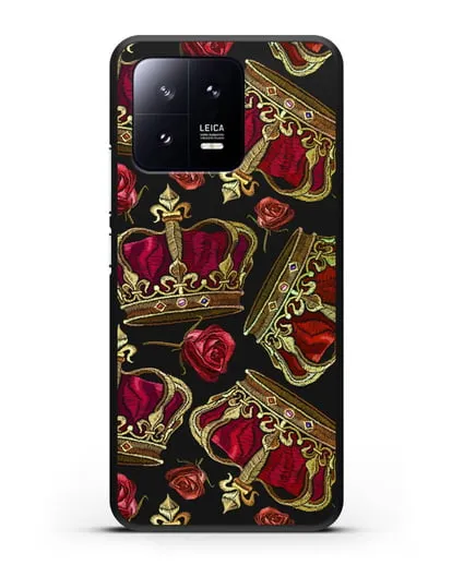 Чехол Золотые короны и красные розы силиконовый для Xiaomi 13
