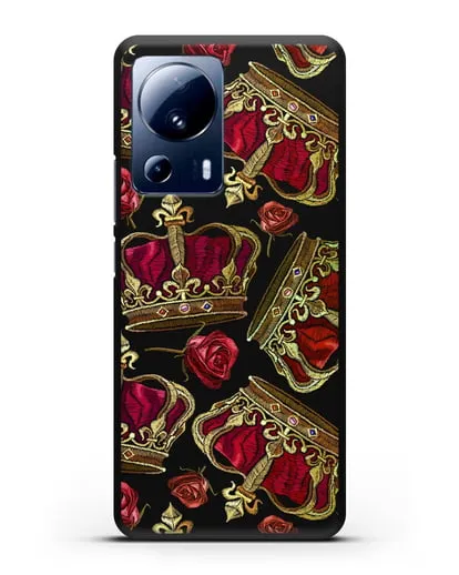 Чехол Золотые короны и красные розы силиконовый для Xiaomi 13 Lite